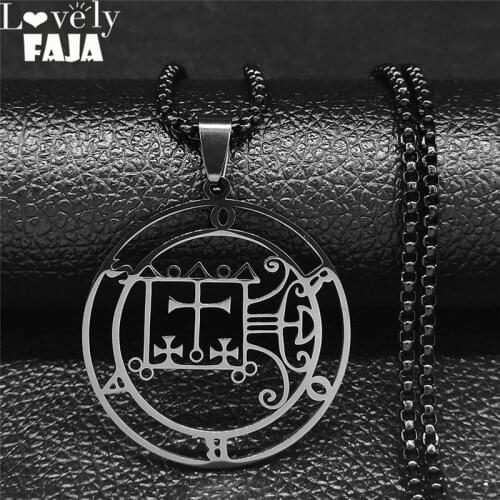 Black Sigil Stainless Steel Necklace Men/Women Goetia Seal of Solomon Demon Satan Sigil Satanic Patch Pin Necklace Jewelry N3040