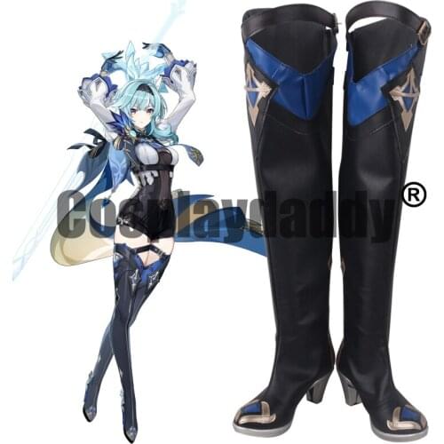 Genshin Impact Mondstadt Dance of the Shimmering Wave Eula Lawrence Cosplay Black Shoes Heels Boots S008