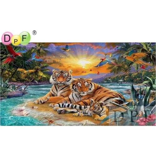 DPF three tigers under the sunset pattern diamond embroidery diamondpainting cross stitch full square diamond crafts home decor