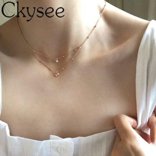 Double Layer 925 Sterling Silver Necklace Pentagram With Zircon Pendant Necklace For Fashion Women Daily Charms Fine Jewelry
