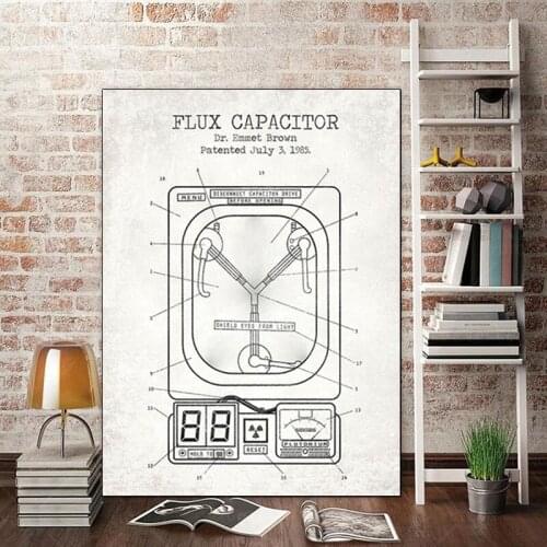 Flux Capacitor Patent Vintage Canvas Painting Posters and Prints Wall Pictures Back To The Future Blueprint Movie Artwork Decor