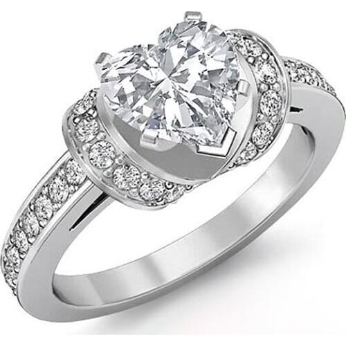 Hainon Fashion Silver Color Clear Heart Pave Crystal CZ Finger Rings for Women Engagement Wedding Valentines Day Gift Jewelry