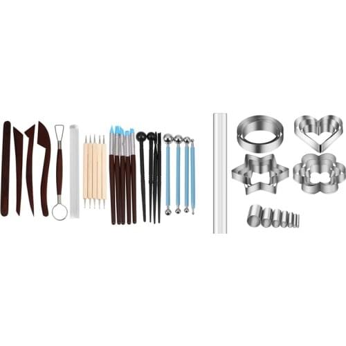 24Pcs Polymer Clay Tools Modeling Clay Sculpting Tools with 20Pcs Polymer Clay Cutter Tool Set