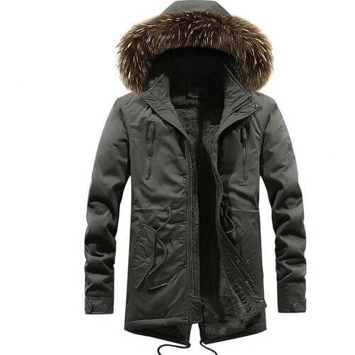 Men Winter New Long Casual Fur Collar Hooded Jacket Parkas Men Outdoor Fashion Warm Thick Fleece Pockets Coat Parkas Men