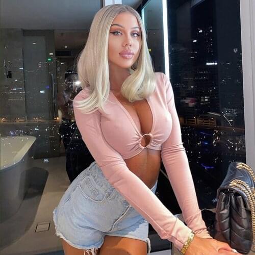 2021 New Sexy Hollow Top Casual Long-sleeved T-shirt Top Basic Slim Solid Color Short Top Womens Clothing