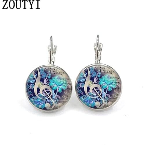New/glamour DIY fashion notes photo pattern, convex glass inlay earrings, feminine decoration
