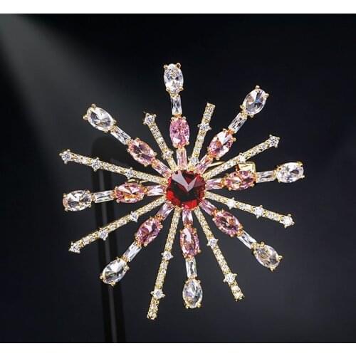 SWOUR Elegant New Arrival Brooch Cubic Zirconia Crystal Snowflake Design Luxury Coat Apparel Brooch Pins Jewelry Femme S737