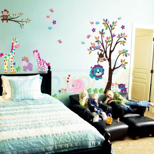 Monkey elephant lion zooyoo wall sticker for kids room zooyoo5099 decorative adesivo de parede removable pvc wall decal