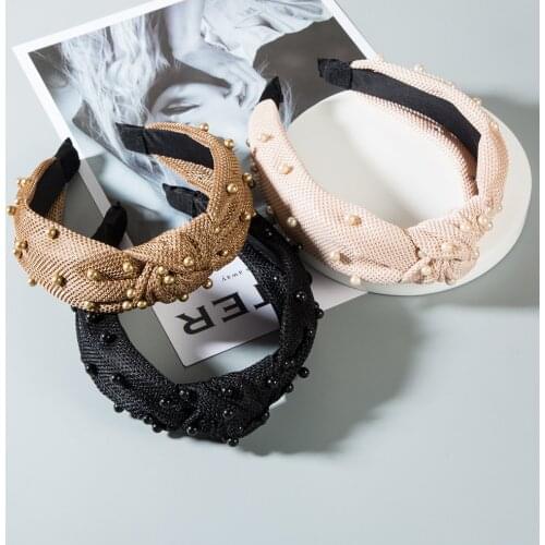 AINAMEISI Korean Fashion Pearl Velvet Knot Hairbands Wide-brimmed Headband Mesh Tiara Female Wededing Party Hair Jewelry