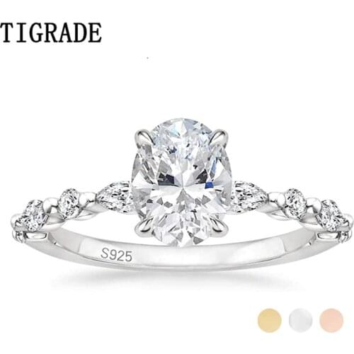 TIGRADE 1.5 Carats 925 Sterling Silver Ring Oval Cut Cubic Zirconia Engagement Rings Solitaire Halo Promise Ring For Women Size