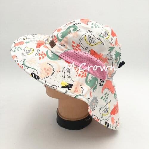 Kids Girls New Fashion Dinosaur Printed UV Protection Buckets Cap with Cloak