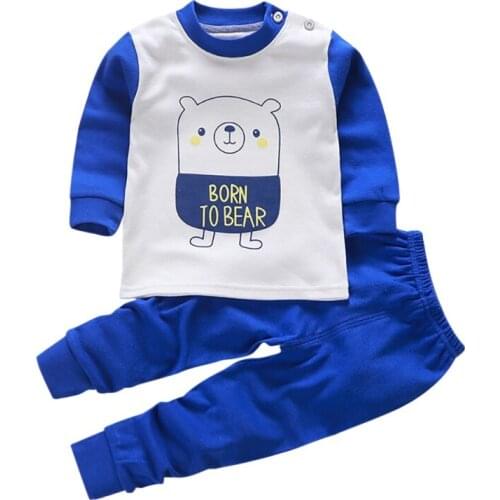 Autumn Baby Clothes Kids Girls Boys Cartoon Print Outfits Set Long Sleeve Blouse Tops+Pants Sleepwear Pajamas boy clothing