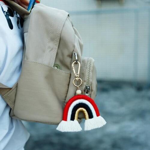 Boho Style Weaving Rainbow Bag Pendant Tassel Handmade Bag Charms for Christmas Decoration Pendant Bag Pendant Ornaments Gifts
