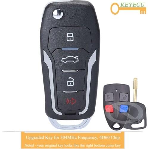KEYECU Upgraded Flip Remote Car Key for Ford Falcon FPV XR6 XR8 2 3 Series 1999-2002 Australia Fob 4 Button - 304MHz - 4D60 Chip