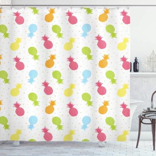 Magenta Blue Pineapple Shower Curtain Colorful Pineapples Spring Refreshment Cheering Design Illustration Bathroom Curtain
