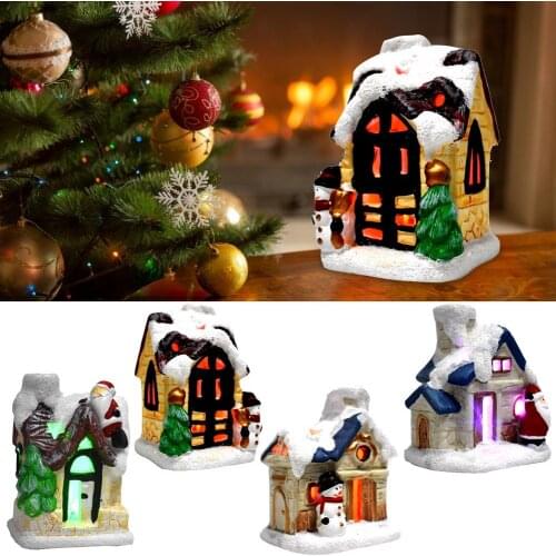 Resin Christmas Scene Village Decoration Crafts Houses City With Clorful Flashing LED Light Battery Operate Christmas Ornamnets