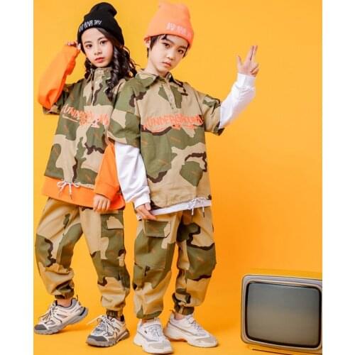 Hip Hop Street Dance Costume Children Stage Show Wear Kids Camouflage Suit Boy Clothing Handsome Girls Jazz Dance Clothes 3299