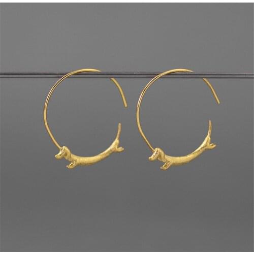 Fun Lovely Flying Dachshund Dog Big Round Hoop Earrings Gold 18K Gold Earrings for Women Jewelry 2021