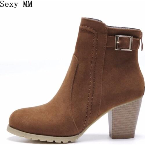 Spring Autumn Women Ankle Boots Square Med High Heel Woman Short Boots Ladies Shoes botas Plus Size 34-40 41 42 43