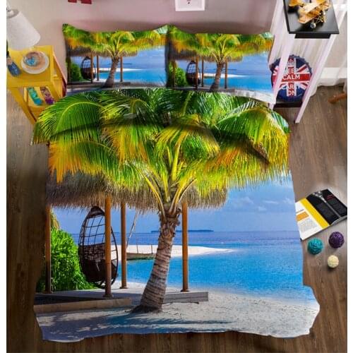 Sea view coconut tree 3D bedding sets bedsheet Duvet Pillowcase bed cover Twin king Queen California king Bed Linen Textiles