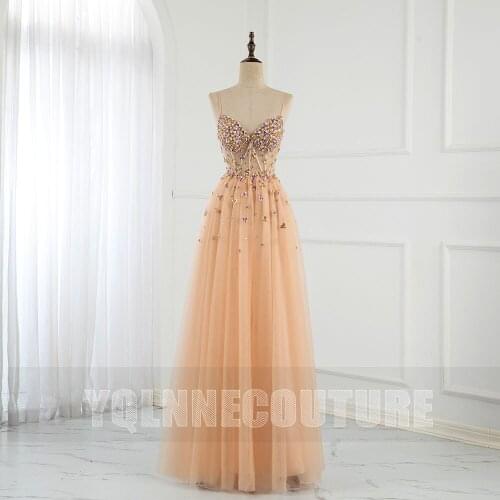 YQLNNE Beautiful Handmade Beaded Prom Dresses Long Spaghetti 3D Flowers Tulle Zipper Back Evening Party Gown