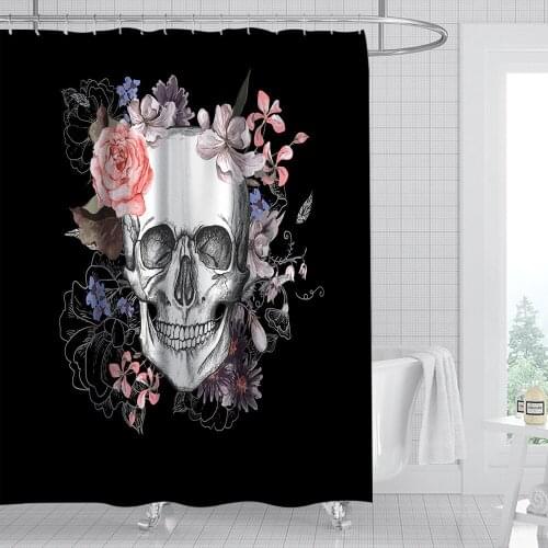 Skull Shower Curtains Funny Rock Roll Bathroom Curtain Fabric Bridal Polyester Washable Hooks for Shower Room
