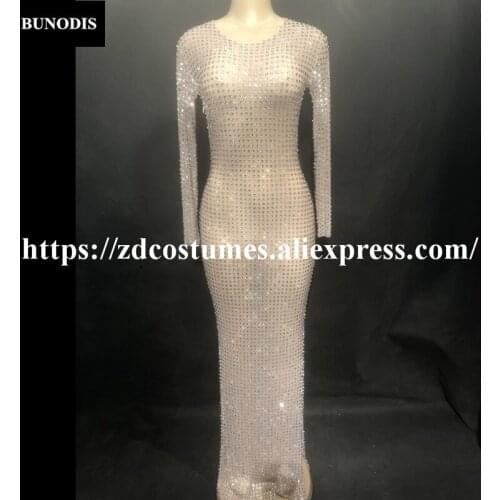 ZD26902 Hot Sell Net Yarn Series Sexy Women Long Skirt Full Glass Sparkling Crystals Nightclub Birthday Party Singer Stage Wear