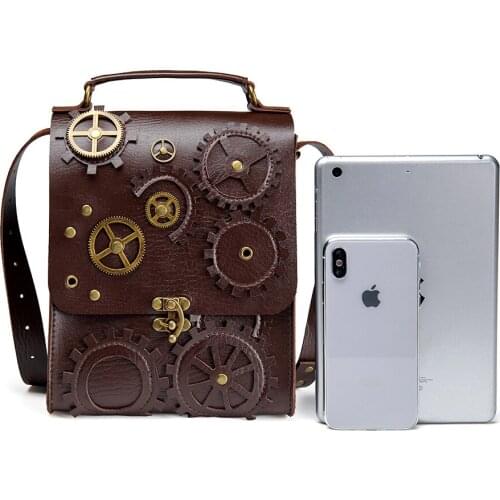 2021 New Shoulder Bag Women Retro Style Steampunk Messenger Crossbody Bags Fashion Large Capacity Brown Leather Bag Female