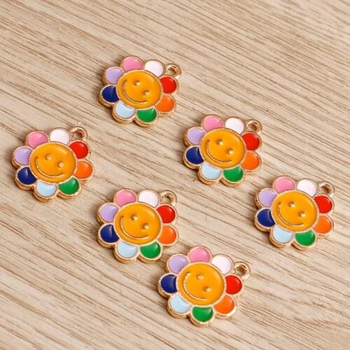 10pcs 17*19mm Rainbow Color Flower Charms for Necklaces Pendants Bracelets Cartoon Enamel Plants Charms Jewelry DIY Making