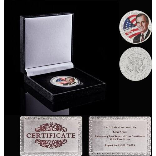 1924-2018 George Herbert Walker Bush of 51st USA President Silver Plated Coin In Goo We Trust Value W/ Luxury Box