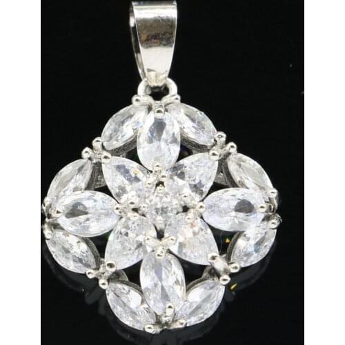 32x22mm Anniversary Created White Sapphire Bright Zircon Gift Womans Engagement Silver Pendant