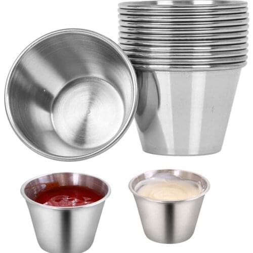 4pcs Reusable Stainless Steel Condiment Sauce Cups Tomato Sauce Container Cup Hot Pot Soy Oil Dispenser Dipping Bowl for BBQ Bar