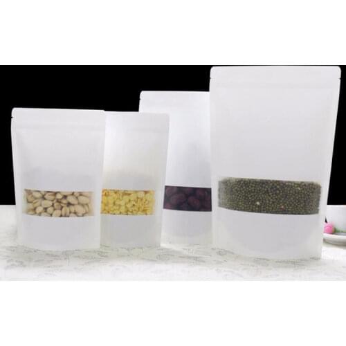 50pcs White Kraft Paper Bags For Gifts/candy/tea/food/wedding With Window Stand Up Zipper Kraft Bags Crafts Packing Bag Display