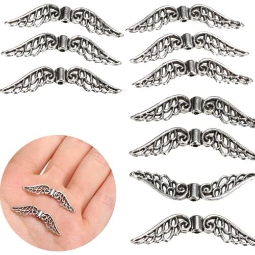 50Pcs/set 32*7mm Tibetan Retro Silver Angel Wing Spacer Beads DIY Jewelry Pendant DIY Jewelry Making Accessories