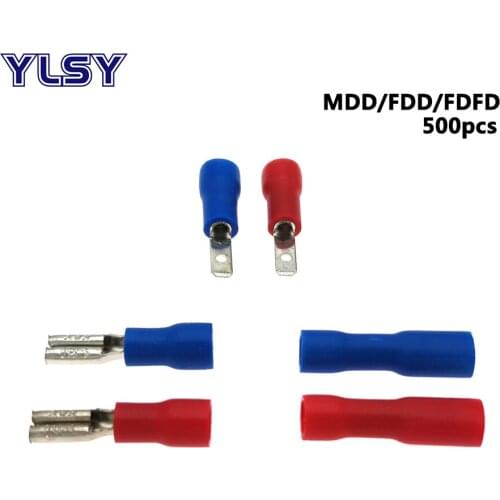 500Pcs 2.8mm Insulated Crimp Terminals Male Female MDD FDD FDFD 1.25-110 Electrical Wire Cable Connector Ferrules 0.5-1.5mm²