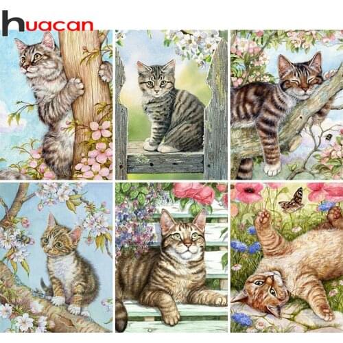Huacan 5d Diamond Painting New Arrivals Cat Flower Tree Home Decor Embroidery Mosaic Animal Floral Wall Stickers