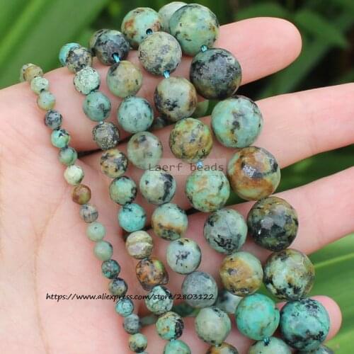 Natural Faceted African Turquoises Round Loose Beads 15''/ Strand 4-12MM Pick Size For Jewelry Making