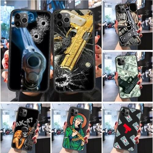 AK47 Gun firearms Desert Eagle money Phone Case Cover Hull For iphone 5 5s se 2 6 6s 7 8 12 mini plus X XS XR 11 PRO MAX Frosted