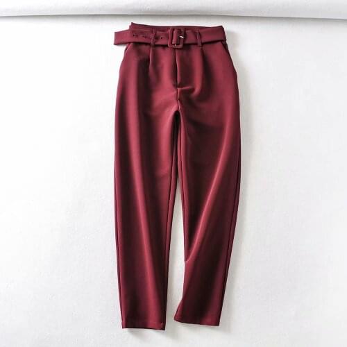 Dave&Di new england office lady simple solid high waist sashes suits pants women pantalones mujer pantalon femme trousers women