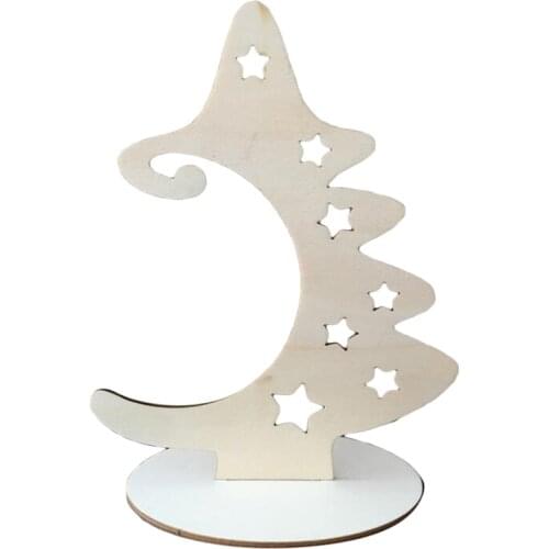Wood Slices With Stand Natural Unfinished Christmas Solid Color Small Fresh Christmas Ornaments Wooden Tree Star Crafts