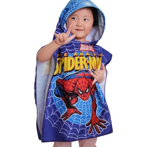 Disney Spiderman Cartoon Baby Hooded Bath Towels Mickey Minnie Mouse 95 McQueen Car Children Polyester Beach Towel 50x100cm