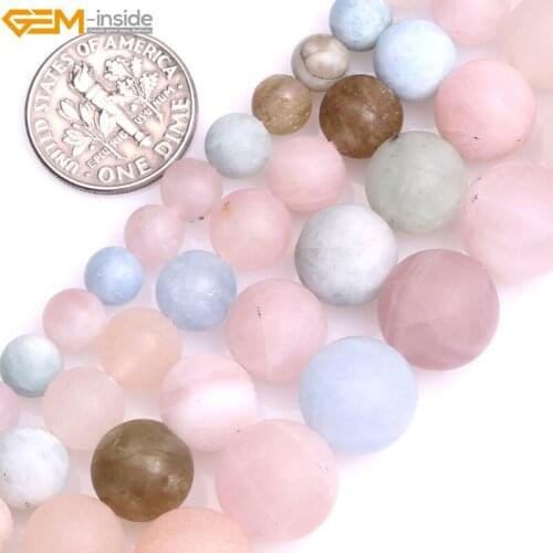 Gem-inside 6-12mm Natural Multicolor Morganite Morgan Stone Precious Matte Frosted Beads for Jewelry Making DIY Valentine Gift