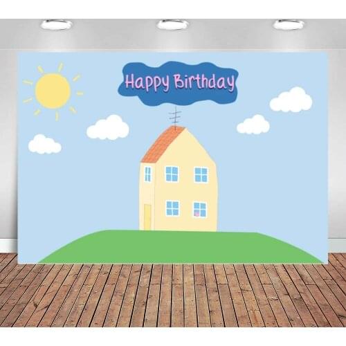 Background Birthday Party Child Baby Shower Houses Gift Cartoon Pig Backdrop Photocall Photo Photography Photophone