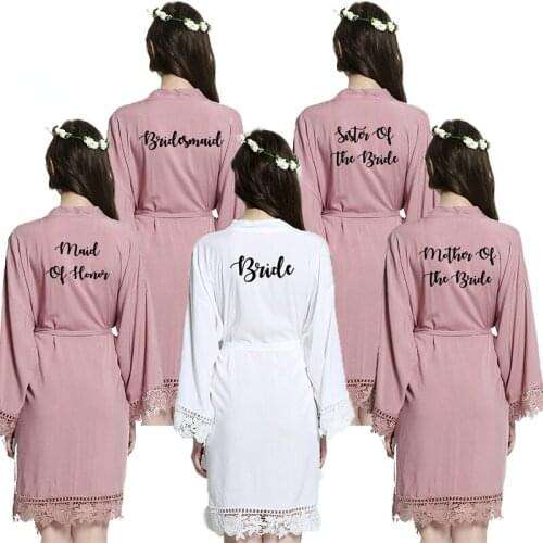 Bride Bridesmaid Bride Robes Cotton Kimono Robes Lace Robe Women Wedding Bridal Robe Bride Team Short Mauve