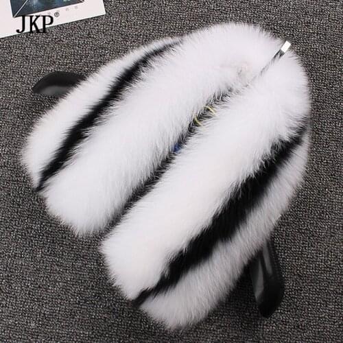 JKP 2020 Natural Fox Fur Collar for Women 100% Real Fox Fur Scarf Winter Warm Fur Scarves Luxury Brand Solid Color Collar Stripe