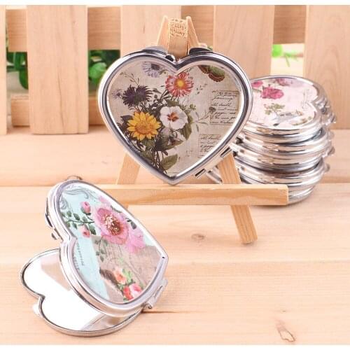 European style stainless steel pocket makeup mirror Two sided cosmetic Mirror flower beauty heart-shaped mirror Freeshipping