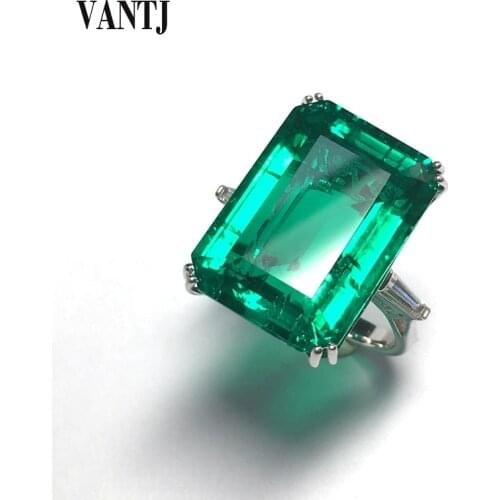 VANTJ Big Stone 20Ct Lab Grown Emerald Rings Real 10K Gold Created Emerald Moissanite Fine Jewelry Women Party Wedding Gift