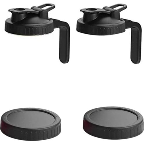 Wide Mouth Mason Jar Pour Lids,2 Pcs Flip Cap Lid with Handle & 2 PCS Leak-Proof Seal Lids for Food Storage