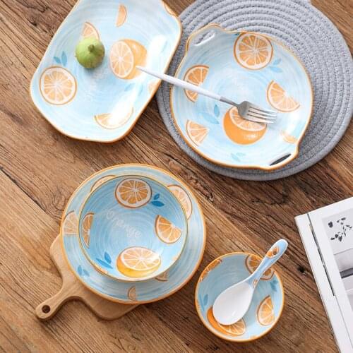 Cute life Ceramics lovely Fruit household dish square plate bowl spoon fresh underglaze color tableware Home restaurant