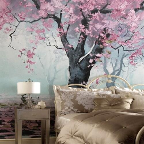 Custom modern 3d high quality non-woven wallpaper mural romance tree oil painting study bedroom tv background wall home decor